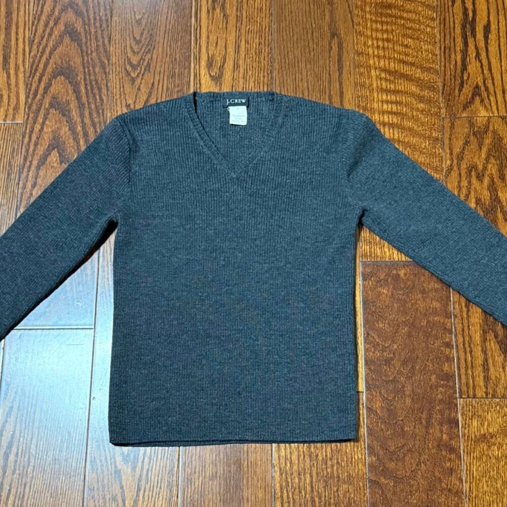 J.Crew Gray Ribbed V-Neck 100% Merino Wool Sweater